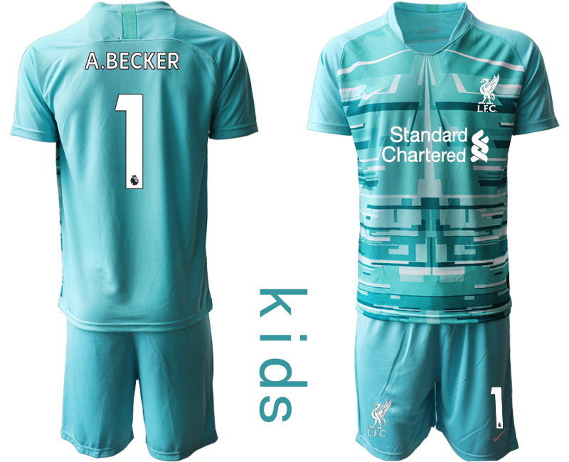 Youth 2020-2021 club Liverpool blue goalkeeper #1 Soccer Jerseys